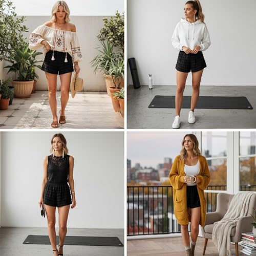 BellaSous Women’s Ruffled Bloomers Shorts | Nylon Lace Pettipants, Elastic Waist, Layered Ruffle Dance & Costume Underskirt (Large, Black) - Thumbnail 7
