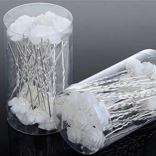 Akoak 20 Pcs Bridal Wedding Hair Pins, White Rose Flower Hair Pins #TOP4