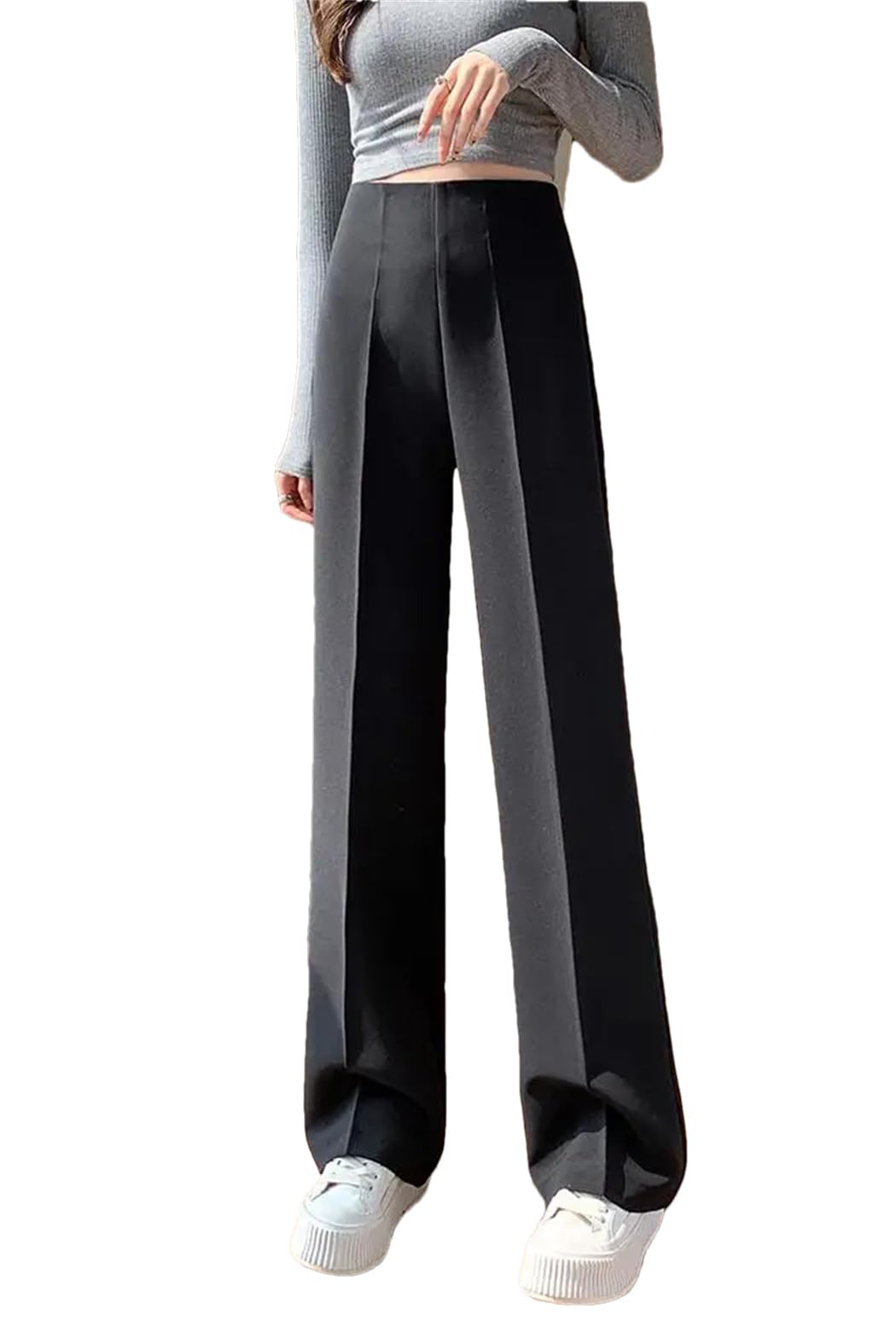 Women Pleated Slim Fashion Length Wide Leg Pants Autumn High Waist Female Suit Pants