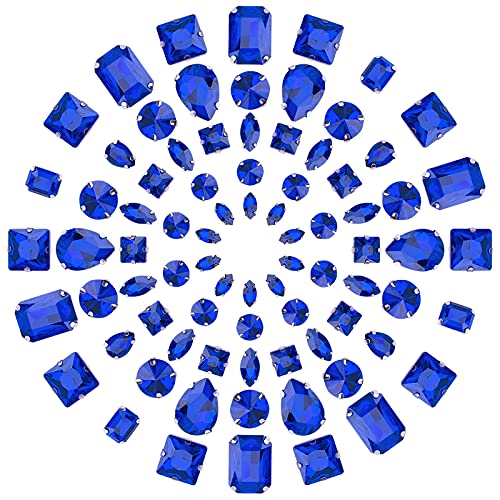 GORGECRAFT 100PCS Sew On Rhinestones Tear Drop Crystal Rhinestones Flatback Gemstones for DIY Crafts Jewelry Clothes Bag Shoes Dress,Blue