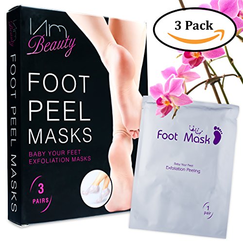 IAMBEAUTY 3 Pairs Exfoliating Foot Peel Mask - Smooth Soft Touch Feet - Calluses, Dry, Cracked, Rough & Dead Skin Remover - Foot Peel Gel Socks Booties