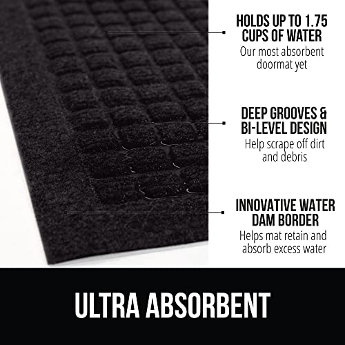 Gorilla Grip Ultra Absorbent Moisture Guard Doormat, Absorbs Up To 1.7 Cups Of Water, Stain And Fade Resistant, Spiked Rubber Backing, All Weather Mats Capture Dirt, Indoor Outdoor, 29X17, Black #TOP1