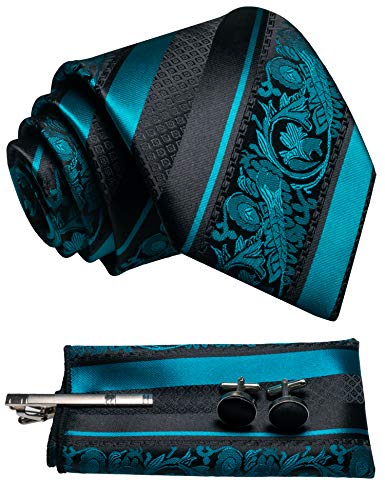 JEMYGINS メンズネクタイ アクアブルー ストライプセット