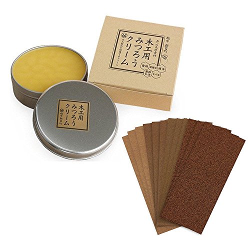 尾山製材株式会社 木工用みつろうクリーム 200g 紙ヤスリ 12枚セット 紙やすり サンドペーパー 研磨