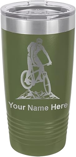 LaserGram 20oz Vacuum Insulated Tumbler Mug, Mountain Bike, Personalized Engraving Included (Camo Green)