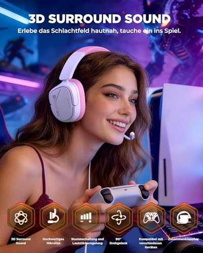 Image of NUBWO HG04L Gaming Headset for PS5 /PS4, Xbox Series X|S /Xbox One, Switch - 250g Lightweight, Clear Unidirectional Mic, Soft Memory Earmuffs, 3.5mm Jack for Gaming & Work - Pink
