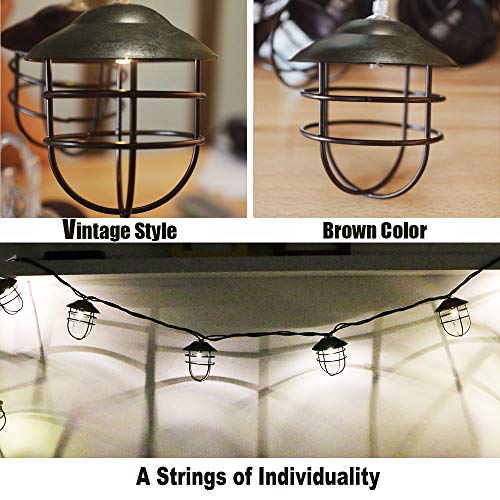 Acraft String Lights For Patio Metal Cage With Vintage Style Brown Lantern Pendant Lighting For Tree Branches Outdoor Garden 10 Bulbs 7.1Ft (Plug In) #TOP3