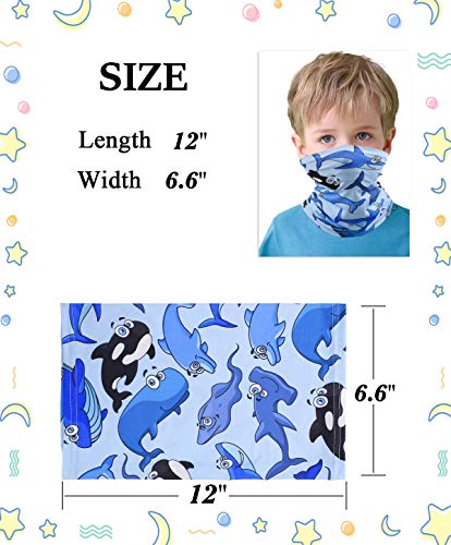 2 Pcs Kids Neck Gaiter Balaclava, Summer Face Cover Bandana, Mask Toddler Half Face Protective Reusable Infinity Scarf, Gifts for Girls Boys, Baby Headwear For Fishing,Hiking Dinosaur Shark