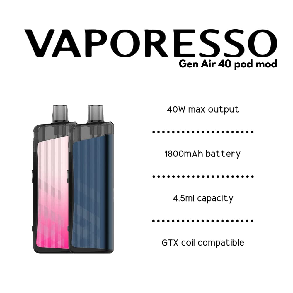 Original Vaporesso GEN AIR 40 Kit Built in 1800mAh Battery with 4.5ml Pod  Compatible GTX Coils No Nicotine : Amazon.fr: High-Tech