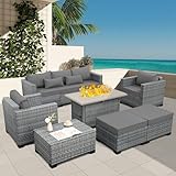 WAROOM Patio Furniture Set 6 Piece PE Rattan Outdoor Conversation Sets Grey...