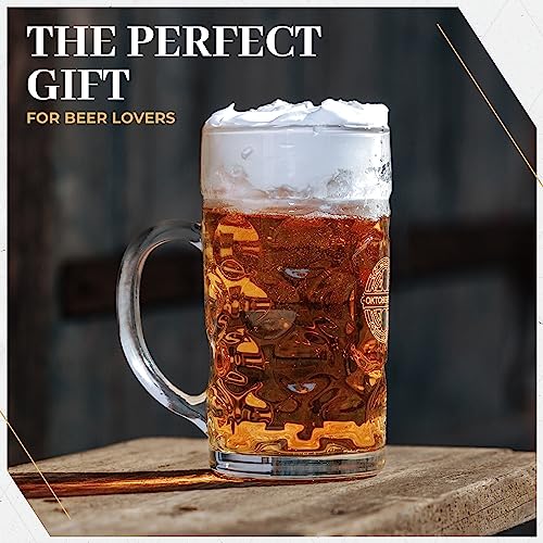 Bavaria Trachten Oktoberfest Glass Beer Mug - Authentic Beer Stein - Traditional German Beer Mugs - Franziskaner Mug Weissbier Glass - 1 Liter 34 Oz Beer Mug - Extra Large #TOP3
