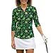 Suhoaziia Green Lucky Shamrock Womens 3/4 Sleeve Golf Polo Shirts UPF 50+ Quick Dry Tennis Polo Sports Fitness Workout Pullover Quarter Zip Hiking Tops St Patrick's Day Costume Outfits S-XXL