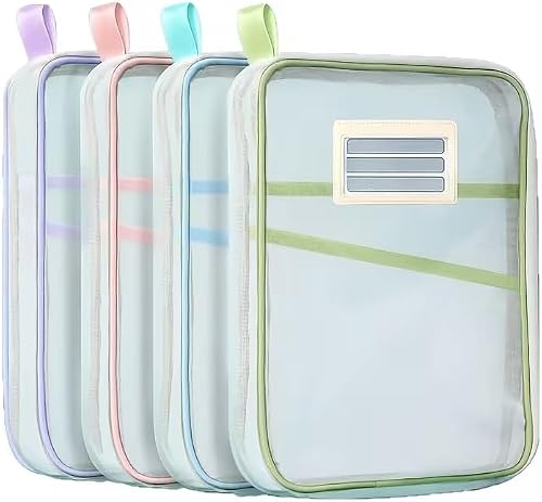 Clear Mesh Zippered File Bag, A4 Document Organiser with Label Pocket, Pack of 2