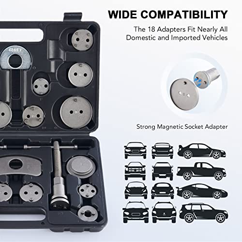 Omt Brake Caliper Wind Back Tool Kit, 24Pc Brake Caliper Compression Tool Set With Thrust Bolt Assemblies Retaining Plates Caliper Hangers 18 Disc Adapters, Caliper Tool With Case, Black #TOP3