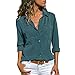 KEERADS Chemisier Femme Blouse Couleur Unie Col V Col Rabattu Poche Bouton Casual Mode Tunique Haut Top Shirt Manche Longue Chemise(L3,Bleu)