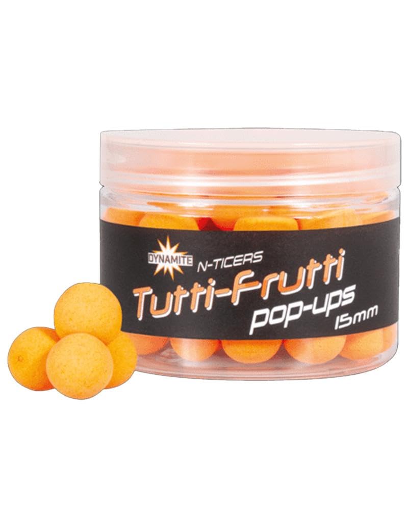 Dynamite N-Ticers Pop-Ups, Super Buoyant Hi-Vis Pop-ups, Highly Flavoured, Ideal for Ronnie and Chod Rigs, Long Term Attractor Release. (Tutti-Frutti 15mm)