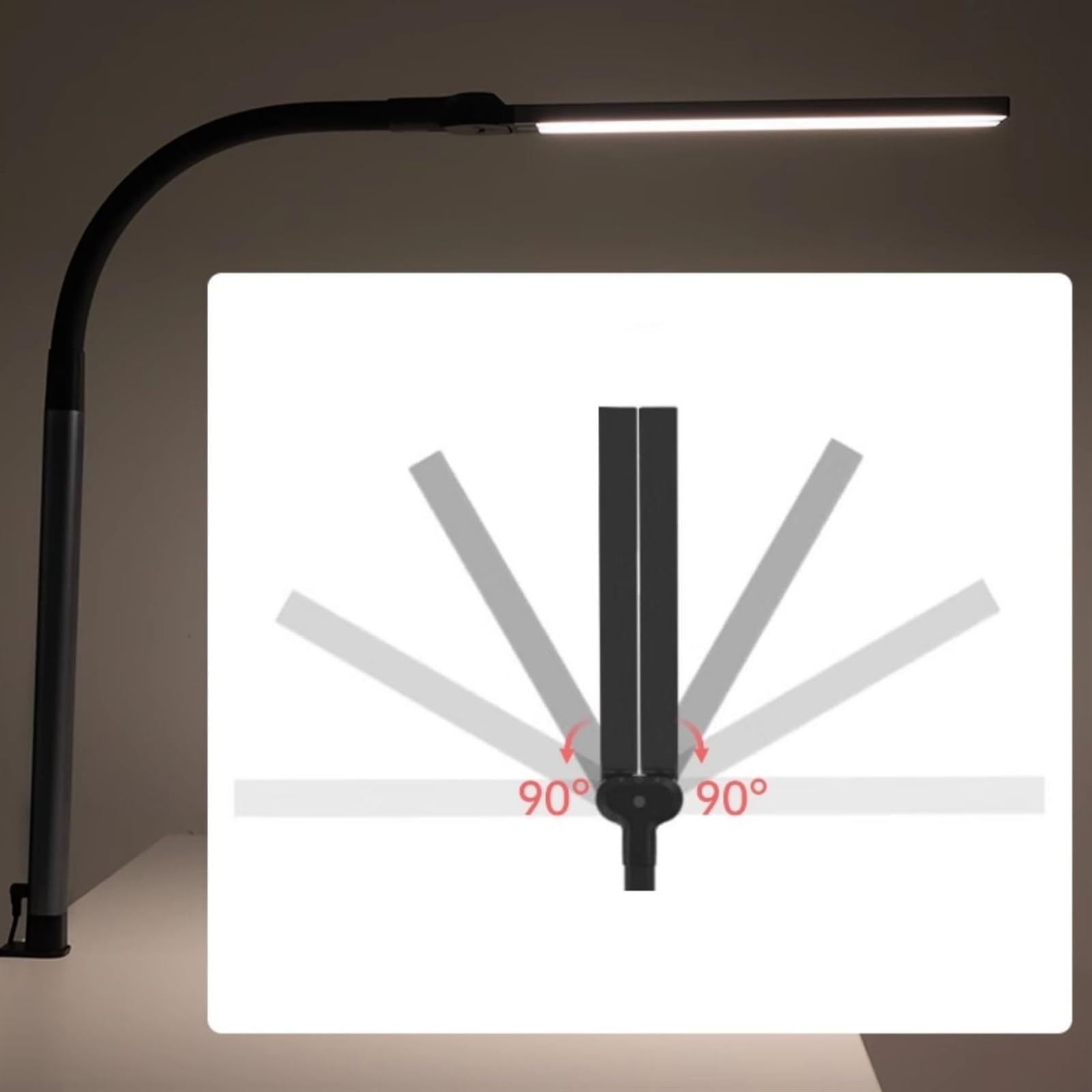 Lampada da Scrivania Morsetto for lampada da scrivania, lampada da scrivania a LED a doppia testa, 10 modalità luce e 10 livelli di luminosità, lampada a collo di cigno flessibile for monitor, lampade