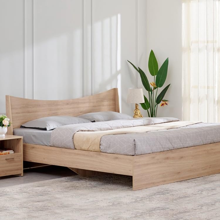 Image of Home Centre Helios Alton Queen Bed |Engineered Wood Queen Bed| (Oak) |1 Year Warranty