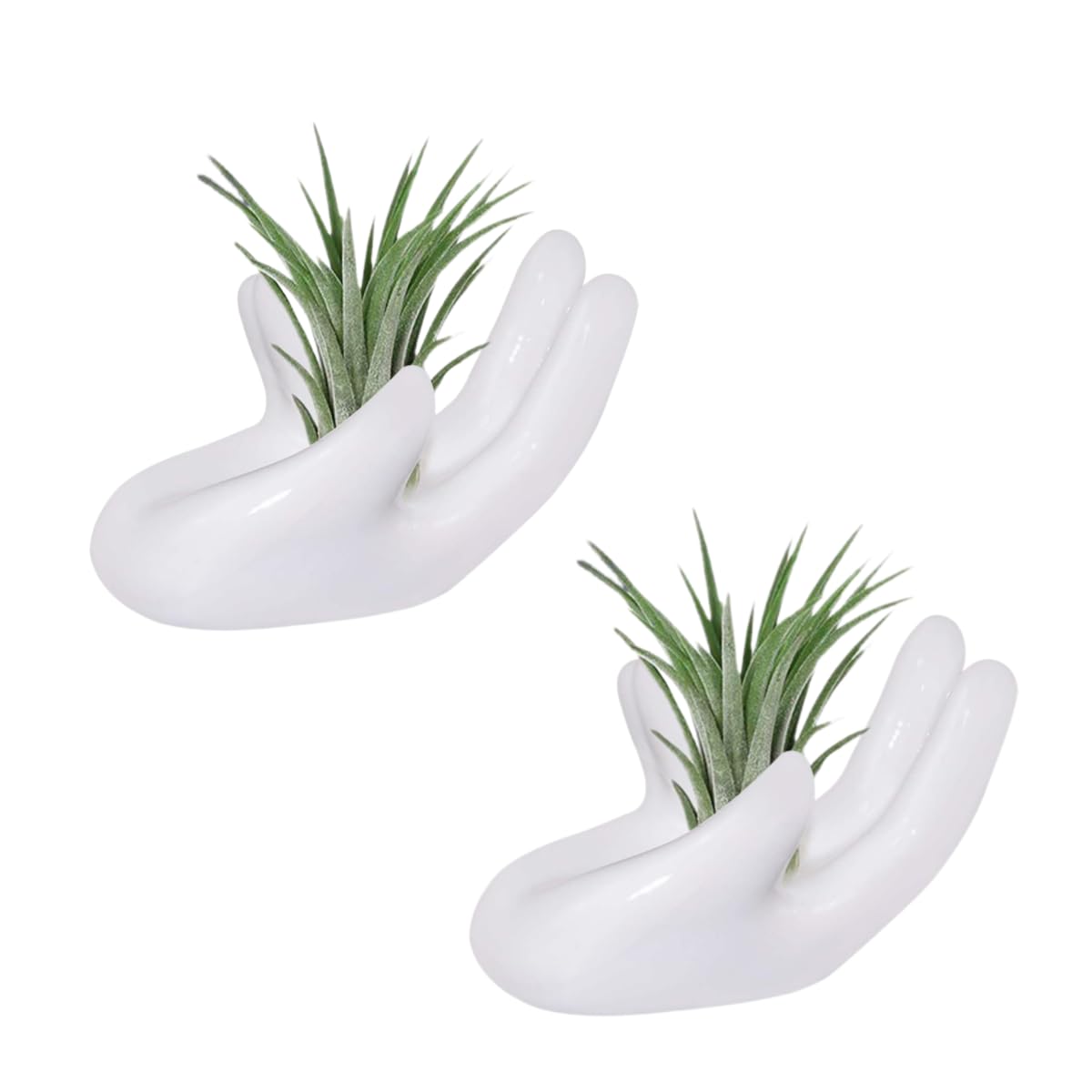 ourhommie 2 PCS Air Plant Holder Cute Ceramic Mini Hand Shape Stand Airplants Tillandsia Small Container Pot Plant Decorative Home Decor for Desk Table Shelf Window White