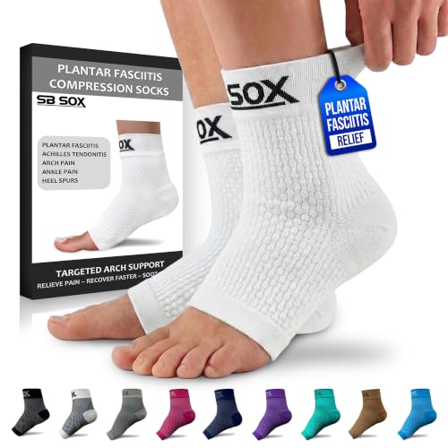 SB SOX Compression Socks for Plantar Fasciitis Relief (Solid White, Medium)
