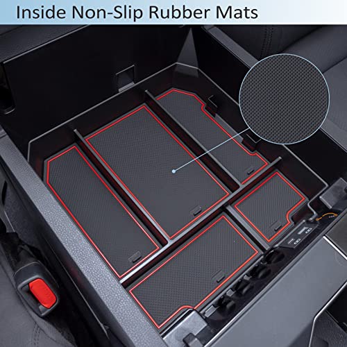 JDMCAR Center Console Organizer Compatible with 2022 2023 2024 2025 2026 Toyota Tundra Accessories and 2023-2026 toyota sequoia Armrest Secondary Storage Box ABS Material with Non-Slip Mats (Red Trim) by JDMCAR - Image 5