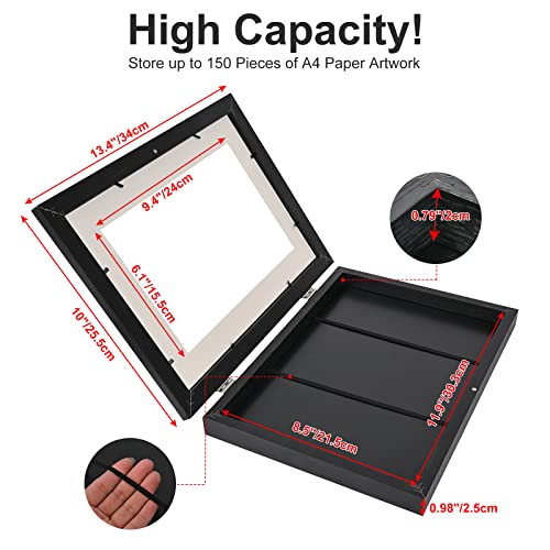 Tiryiuou Kids Art Frames Front Opening, Interchangeable A4 Picture Drawing Storage Display Frame, Children Hanging Artwork Frame Projects 8.3X11.8 (Black, 2 Pack) #TOP4