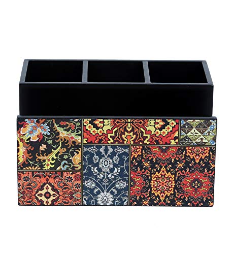 Image of Reinvention Factory Wooden Cutlery Holder I Countertop Organizer - Spoon Fork Knife Napkin Tissue Paper I Desk Supplies Pencil Pen Stationery Stand I Home & Kitchen I Size 7 inch X 5 inch X 4 inch IOriental
