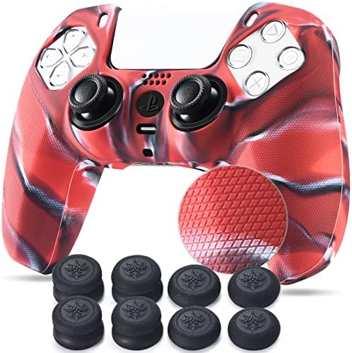 YoRHa Studded Silicone Rubber Gel Customizing Skin Cover for PS5 Dualsense Controller x 1(Camouflage Blue) With Pro thumb grips x 10