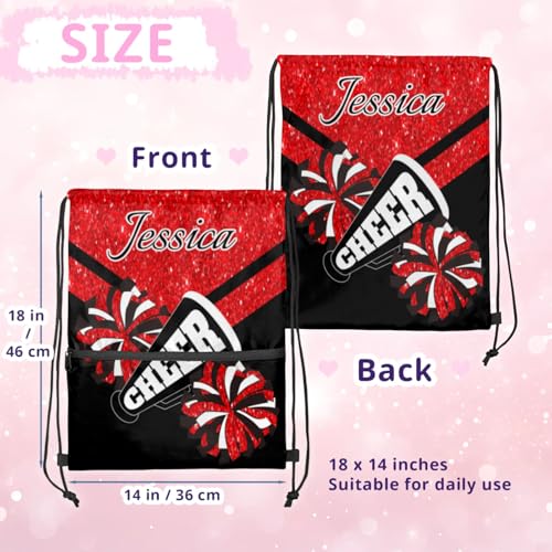 Personalized Drawstring Backpack Cheer Bag Cheerleader Bags, Red Glitter Custom Sport Gym Bag2