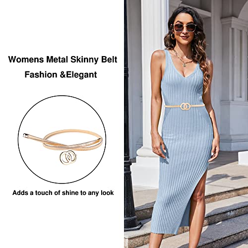 Women Skinny Belt for Dresses 2 Pieces Metal Cinch Belt Gold Waistband Elastic Waist Belt for Women (A-2 Pieces (gold+sliver))3