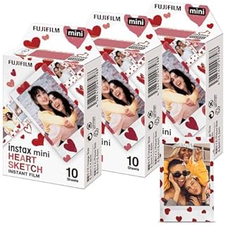 فيلم انستاكس Mini Heart Sketch من فوجي فيلم، 10 أفلام فورية للتعرض، عبوة من 3 حافظات