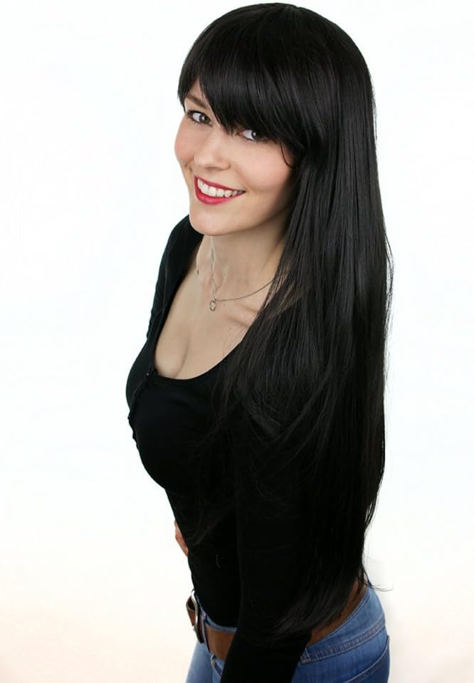 Prettyland C864 - Long Hair Wig 75cm Straight Hair with Straight Bob Bangs - Natural Silky Black - Image 3