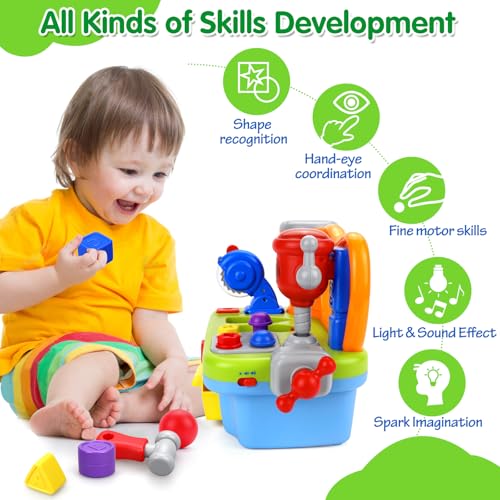 image for ORWINE Toys for 1 Year Old Boy, Musical Toddler Tool Bench, Montessori