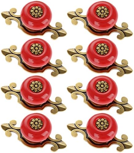 MARSTREE 2 in 1 Vintage Ceramic Drawer Cabinet Knobs and Pulls for DIY Home Furniture Cabinet Dresser Cupboard Bin Door Handles, Pack of 8 (Red-Bronze)