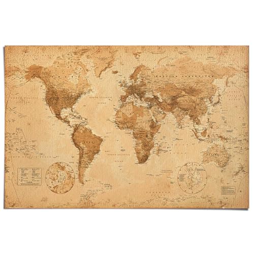 REINDERS Poster, World Map - antique style, Home Office, Poster, Wanddeko, Room Decor, 150 gr. glänzend Bilderdruckpapier, Beige, 61 x 91,5