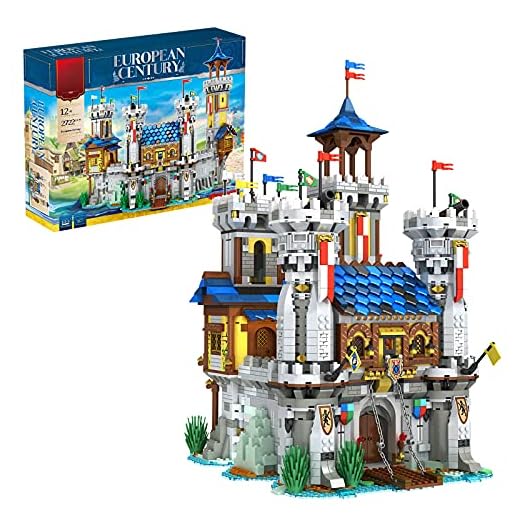LOTSOFUN Hus byggstenar, medeltida slott med LED-ljus byggnad modulär byggnad radhus kompatibel med Lego Creator Ideas 31120-2722 delar