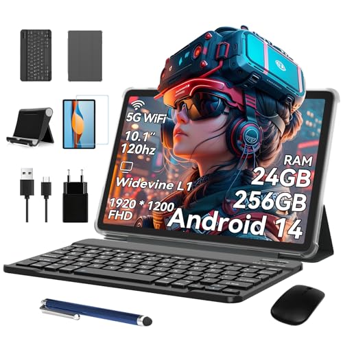 BESTTAB Android 14 Tablet 10 pollici, 24 (8+16)GB RAM + 256 GB ROM, Octa Core Tablet con tastiere,
