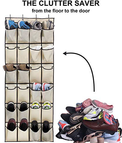 Misslo Over The Door Shoe Organizer 24 Large Fabric Pocket Closet Accessory Storage Hanging Shoe Hanger, Beige #TOP5