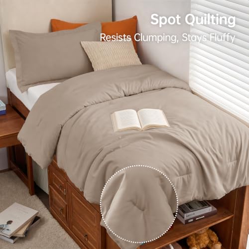 Image of MUXHOMO Twin /Twin XL Comforter Set, All Season Ultra Soft Down Alternative Bedding - 3 Piece Lightweight Bed Set Includes 1 Comforter (68 inchx88 inch) and 1 Pillow Shams (20 inchx26 inch), Dark Linen