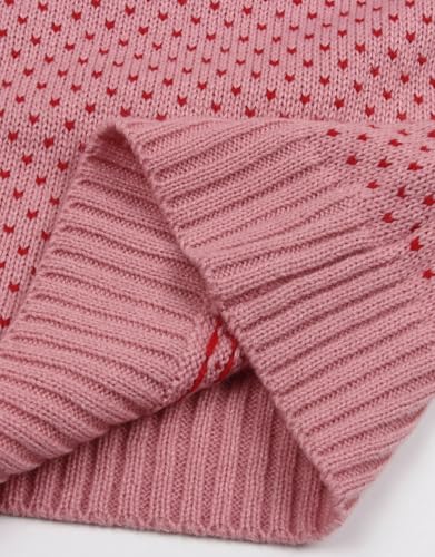 Image of Women's Fair Isle Pullover Sweaters Long Sleeve Crewenck Loose Casual Cute Heart Valentine Sweater Pink Small