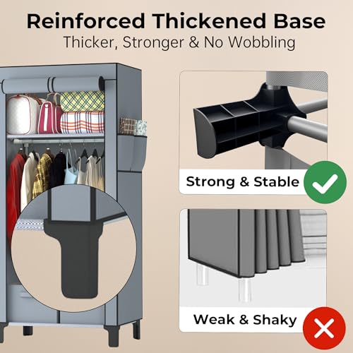 YasTant Canvas Wardrobe for Bedroom Fabric Wardrobe Closet with 2 Hanging Rails,2 Drawers, Portable Temporary Stable Base 161 * 59 * 45cm (2 Columns, 59cm/23.2inch Width, Grey) - Image 3