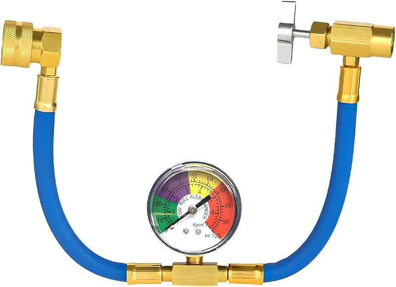 Mangueira de recarga de refrigerante R134A Ohleats com manômetro – 38 cm