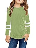 Remikstyt Girls Tunic Tops Long Sleeve Striped Crewneck Casual Button Down Shirts Green