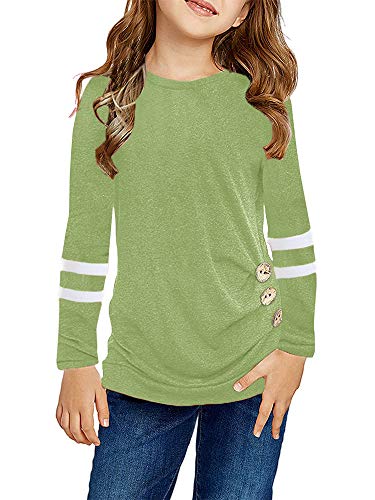Remikstyt Girls Tunic Tops Long Sleeve Striped Crewneck Casual Button Down Shirts Green #TOP13