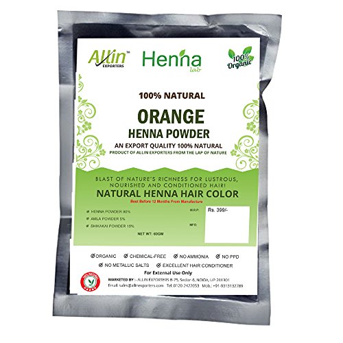 Image of Allin Exporters Orange Henna Hair Color - 100% Organic and Chemical Free Henna for Hair Color Hair Care - (60g x 2 Packets)
