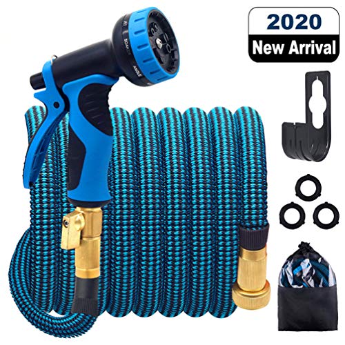 HULOSAN Expandable Garden Hose with 9 Function Nozzle, Leakproof Lightweight Expanding Garden Water