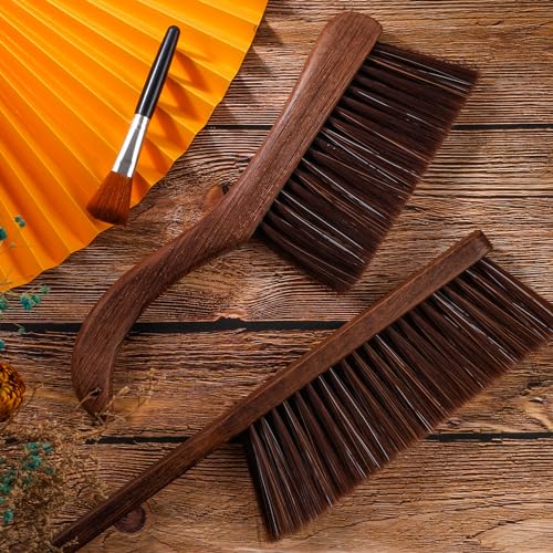 Image of 3 Pcs Wooden Hand Broom Set Counter Duster Dusting Bench Brushes Long Soft Bristles Handle Detail Brushes for Fireplace Car Home Bed Sofa Clothes Workshop Woodworking Hearth Rug Cleaning(3 Pcs A)