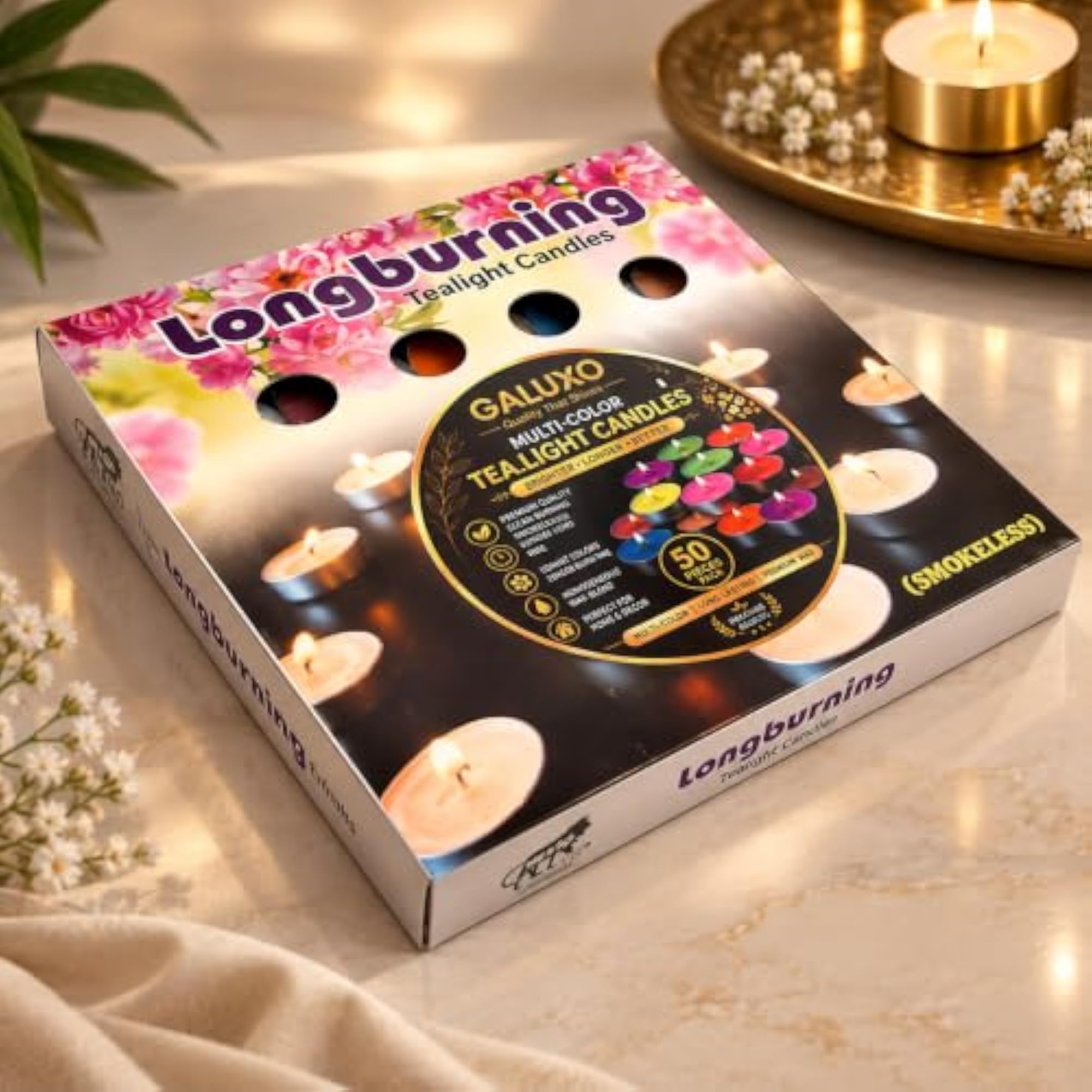 Multicolor Tealight Candles, 50 Piece Box