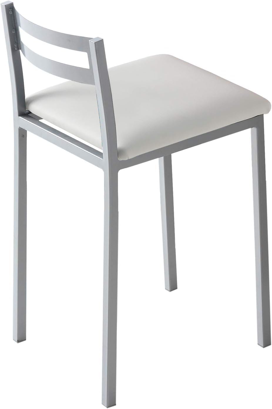 MOMMA HOME Taburetes de Cocina - Pack 2 Taburetes de Cocina, Banquetas, Taburete Bar, Material Metal/Ecopiel, MOLI, Medidas 34x34x65cm (Blanco y Plata)