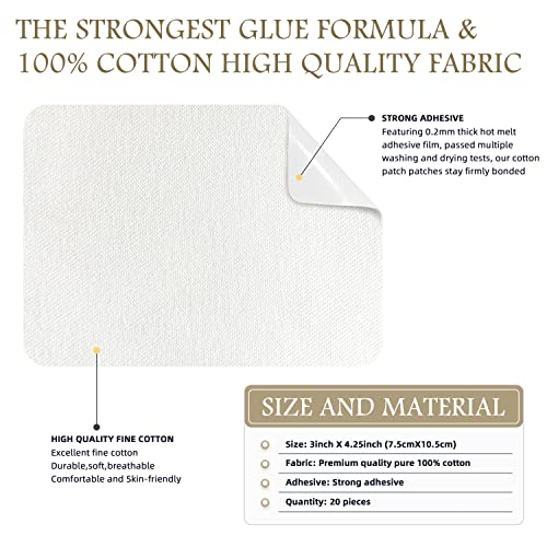 Image of KING MOUNTAIN Iron-on Repair Patch 20 Pcs Pack,100% Cotton Iron-on Repair Patch,3 inch x4-1 /4 with Back Glue Fabric Repair Kit,Repair Denim, Clothes and Fabric (White1.0